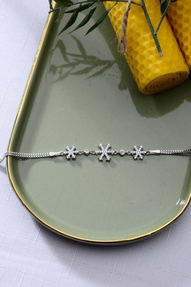 925 Ayar Gümüş Üçlü Kar Taneli Bileklik