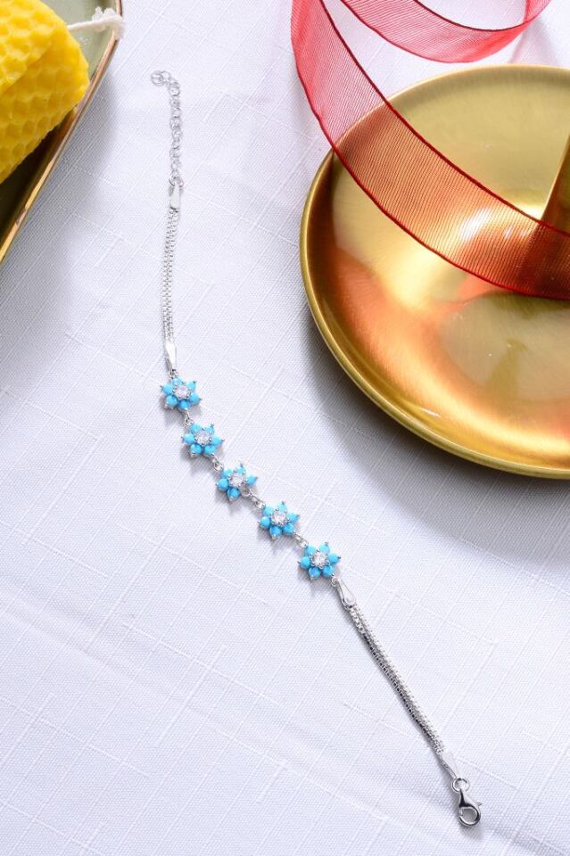 925 Ayar Gümüş Beşli Çiçek Desenli Gümüş Bileklik