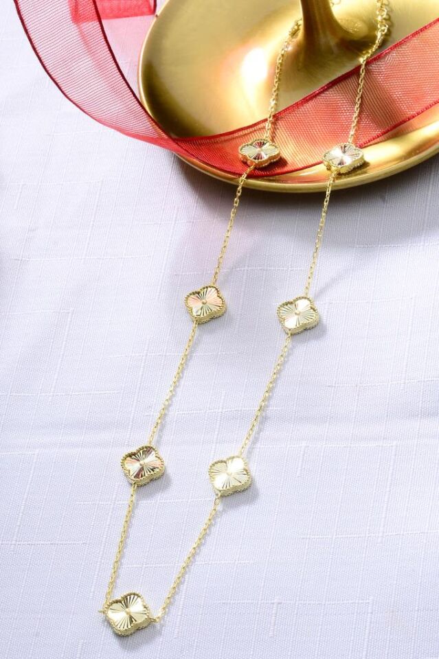 925 Ayar Gümüş Yedili Yonca Altın Kaplama Kolye