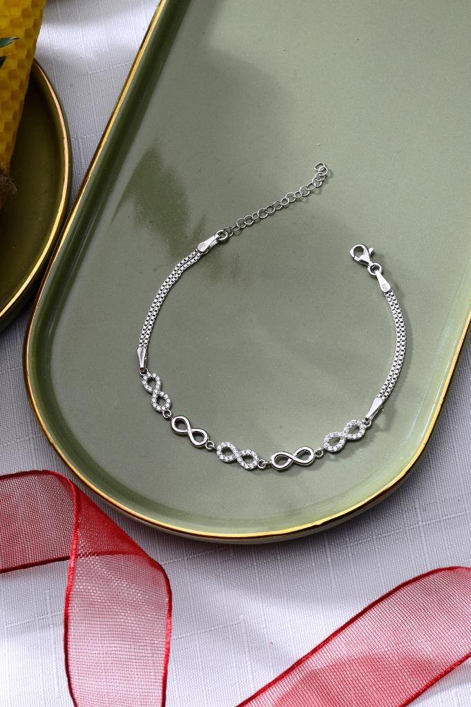 925 Ayar Gümüş Beşli Sonsuzluk Desenli Bileklik