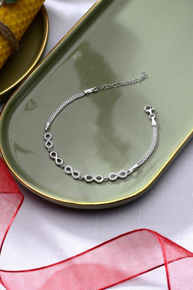 925 Ayar Gümüş Beşli Sonsuzluk Desenli Bileklik