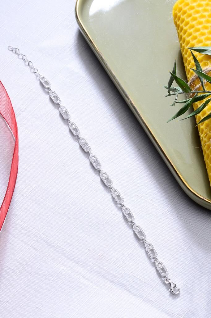 925 Ayar Gümüş Zincir Desenli Taşlı Gümüş Bileklik