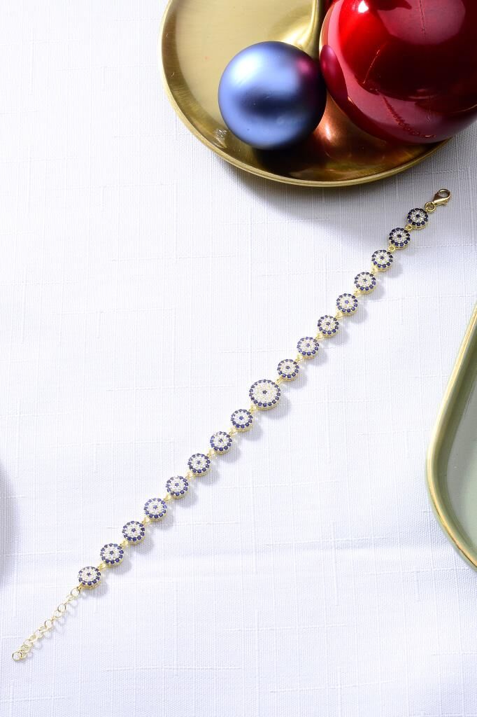 925 Ayar Gümüş Gold Nazar Boncuğu Bileklik