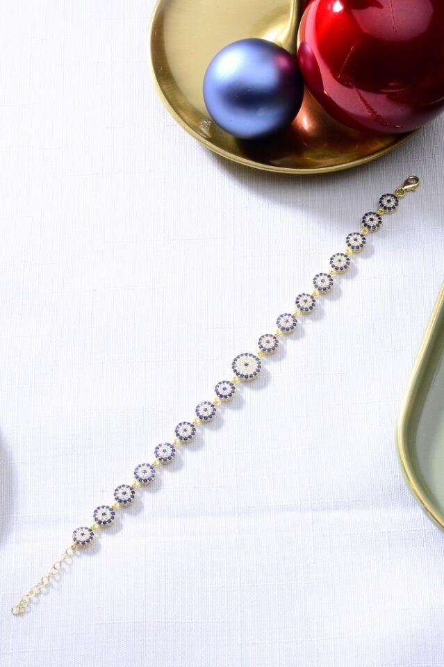 925 Ayar Gümüş Gold Nazar Boncuğu Bileklik