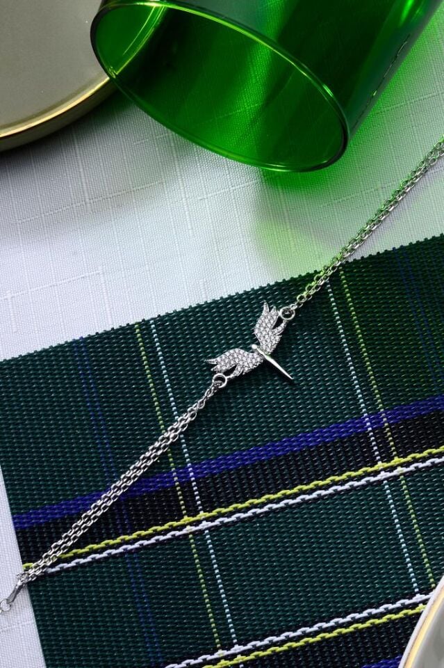 925 Ayar Gümüş Taşlı Anka Bileklik İki Zincirli Bileklik