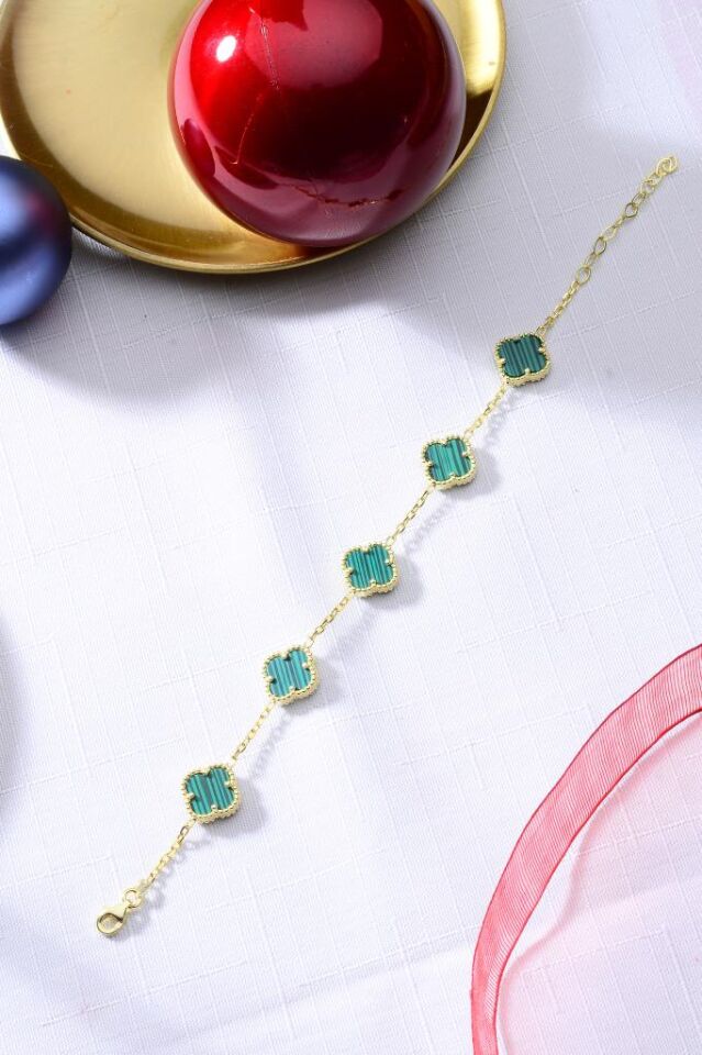 925 Ayar Gümüş Beşli Yeşil Yoncalı Bileklik