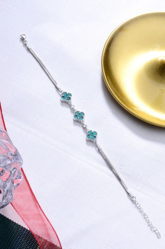 925 Ayar Gümüş Üç Yoncalı İkili Zincir Bileklik