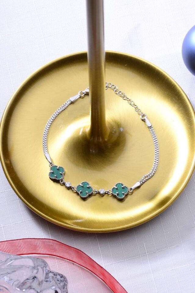 925 Ayar Gümüş Üç Yoncalı İkili Zincir Bileklik