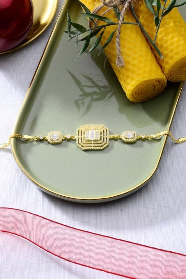 925 Ayar Gümüş Altın Kaplama Mega Baget Bileklik