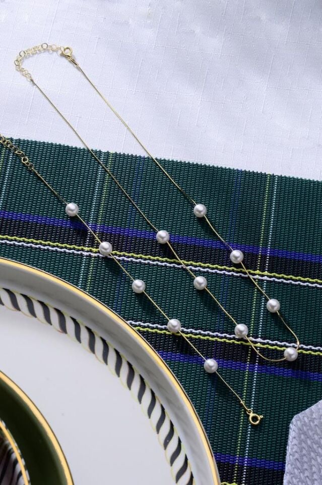 925 Ayar Gümüş İncili Set Bileklik - Kolye