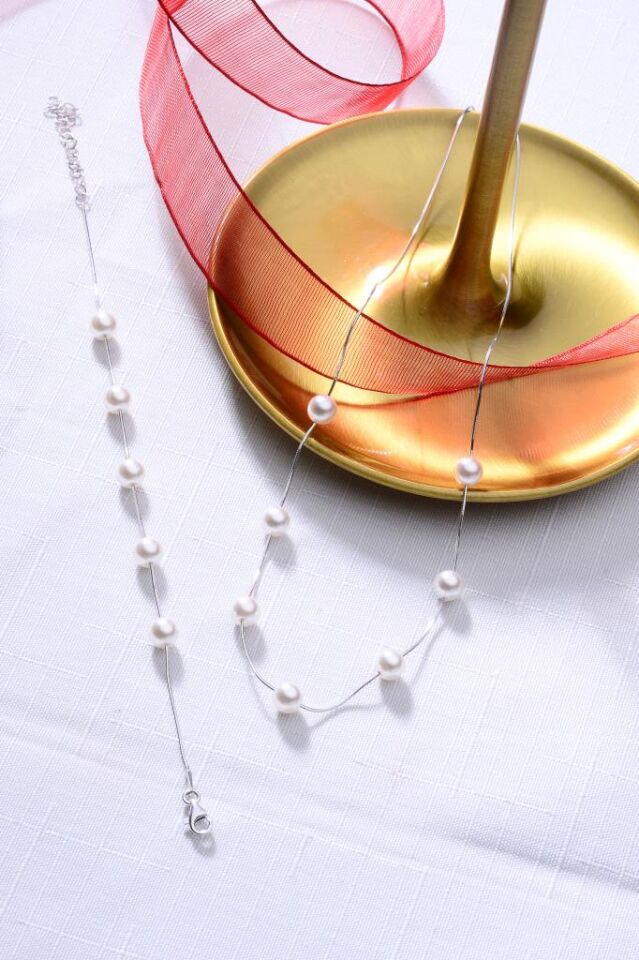 925 Ayar Gümüş İncili Set Bileklik - Kolye