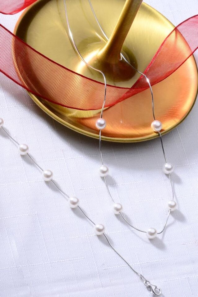 925 Ayar Gümüş İncili Set Bileklik - Kolye