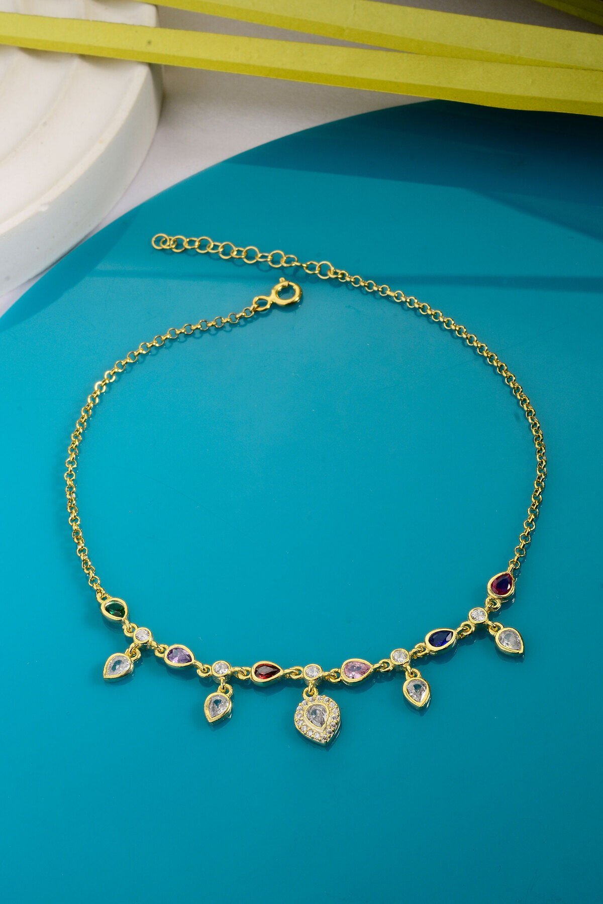 925 AYAR GÜMÜŞ ÜZERİ ALTIN KAPLAMA DAMLA SIRALI HALHAL