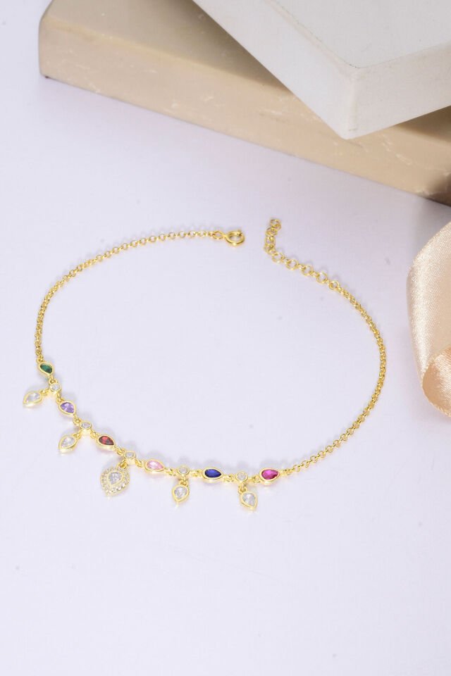 925 AYAR GÜMÜŞ ÜZERİ ALTIN KAPLAMA DAMLA SIRALI HALHAL