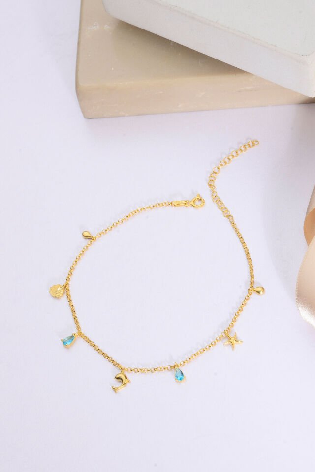 925 AYAR GÜMÜŞ ÜZERİ ALTIN KAPLAMA SEA HALHAL