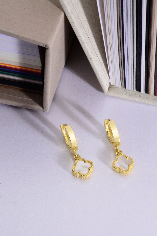 925 Ayar Gümüş 8 mm Sallantılı Yonca Halka Küpe