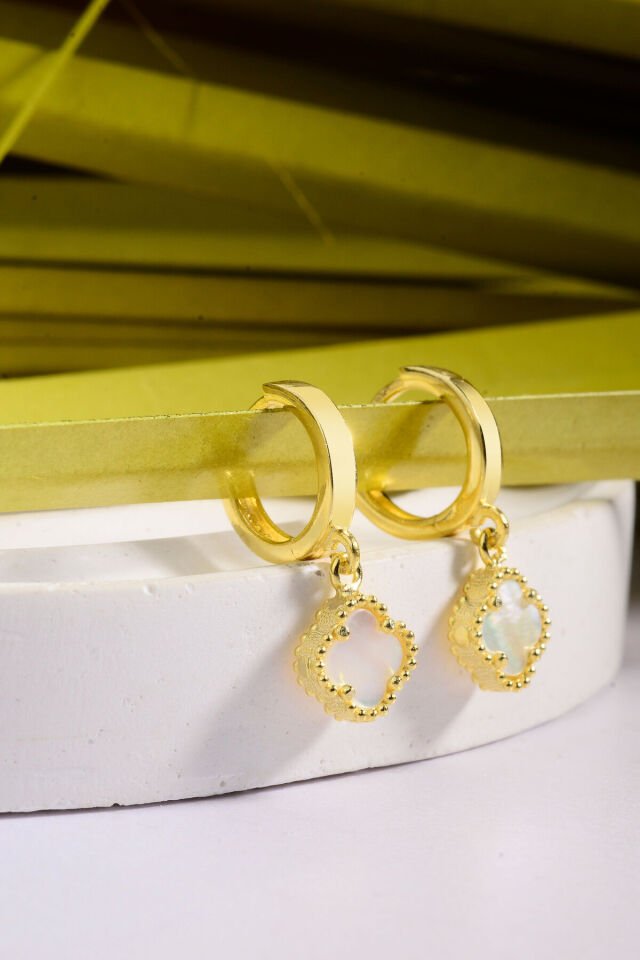 925 Ayar Gümüş 8 mm Sallantılı Yonca Halka Küpe