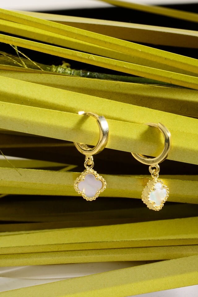 925 Ayar Gümüş 8 mm Sallantılı Yonca Halka Küpe