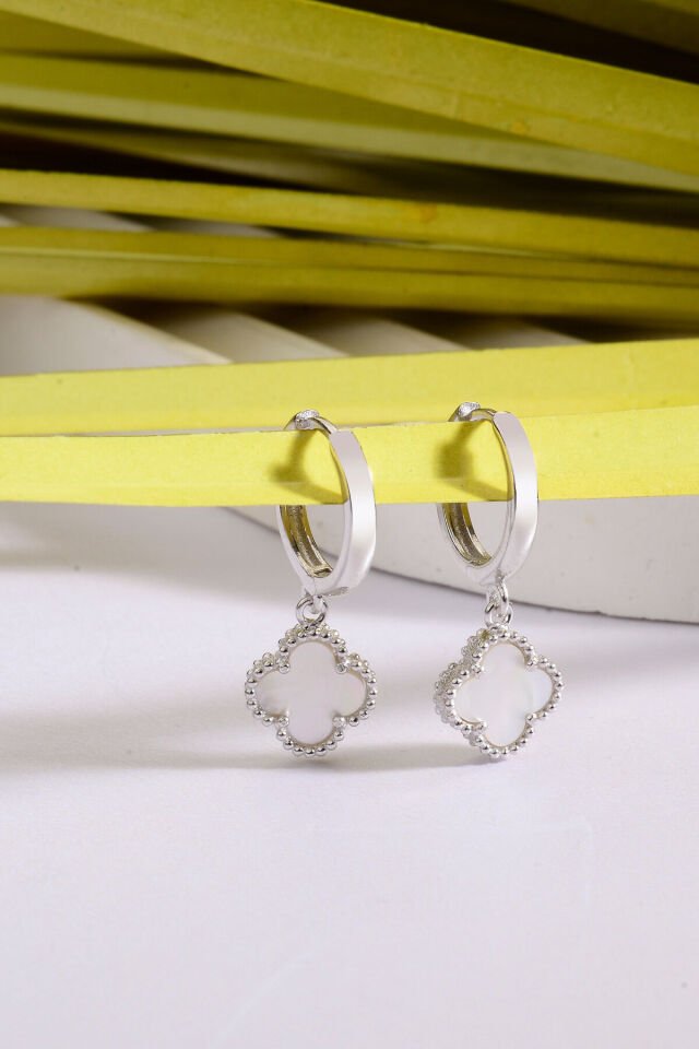 925 Ayar Gümüş 10 mm Sallantılı Yonca Halka Küpe