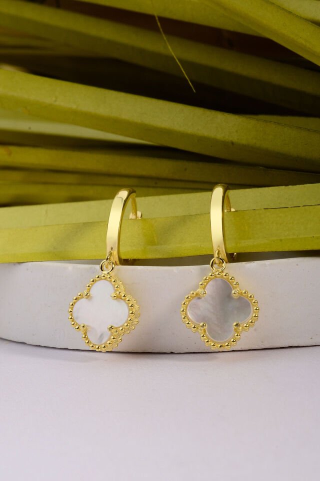 925 Ayar Gümüş 10 mm Sallantılı Yonca Halka Küpe