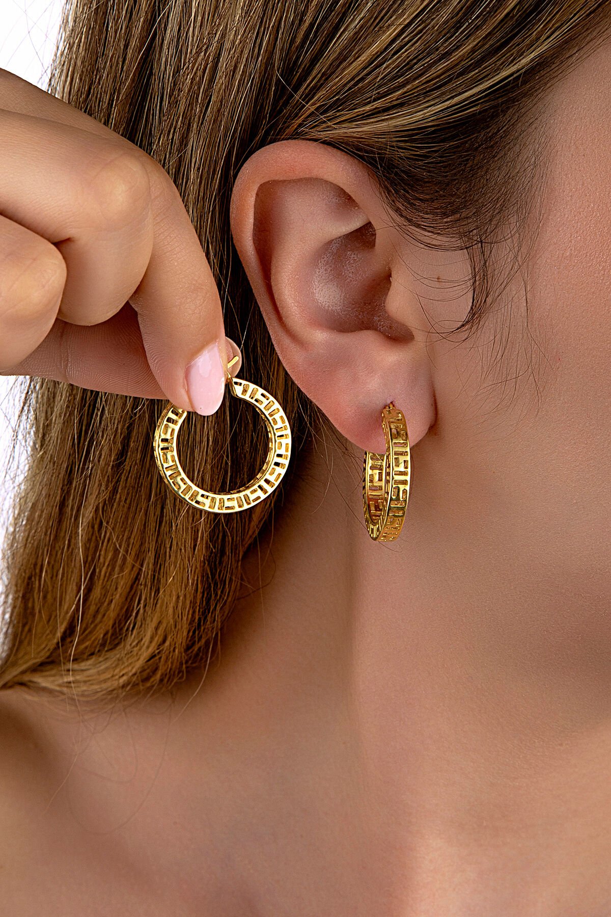 Altın Kaplama 925 Ayar Gümüş Etnik Tam Halka Kafes Küpe