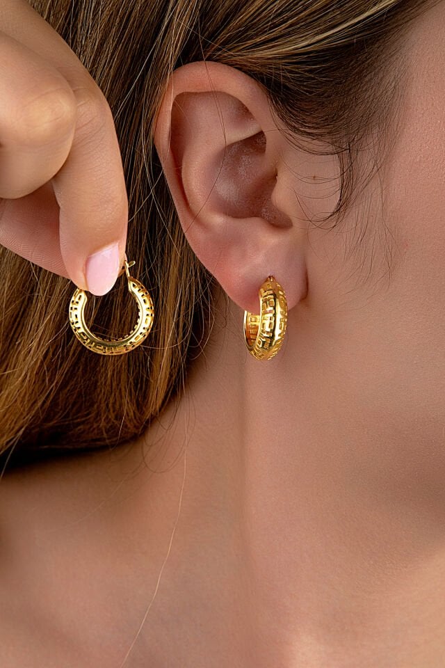 Altın Kaplama 925 Ayar Gümüş Bombeli Halka Kafes Küpe