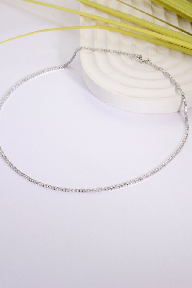 925 Ayar Gümüş 1,5mm Taşlı Klasik Su Yolu Kolye