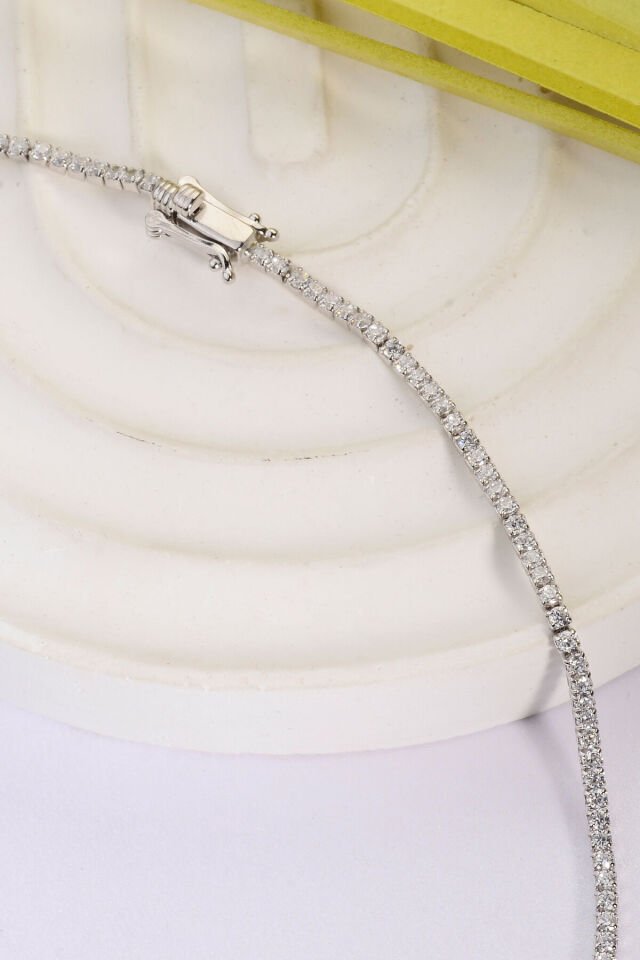 925 Ayar Gümüş 1,5mm Taşlı Klasik Su Yolu Kolye