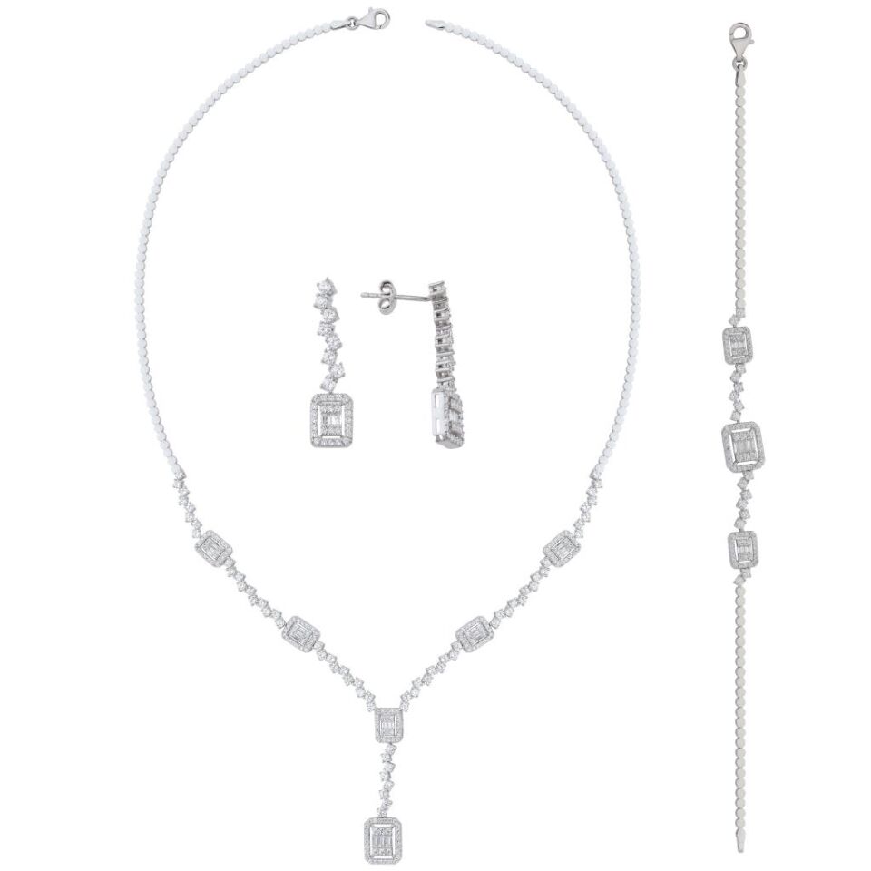 925 Ayar Gümüş Kadın Baget Taşlı Elegant Set