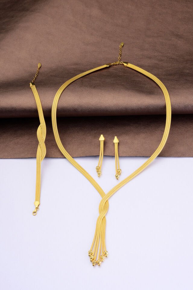 925 Ayar Gümüş 3 Sıra Trabzon Hasırı Dorikalı Örgü Set