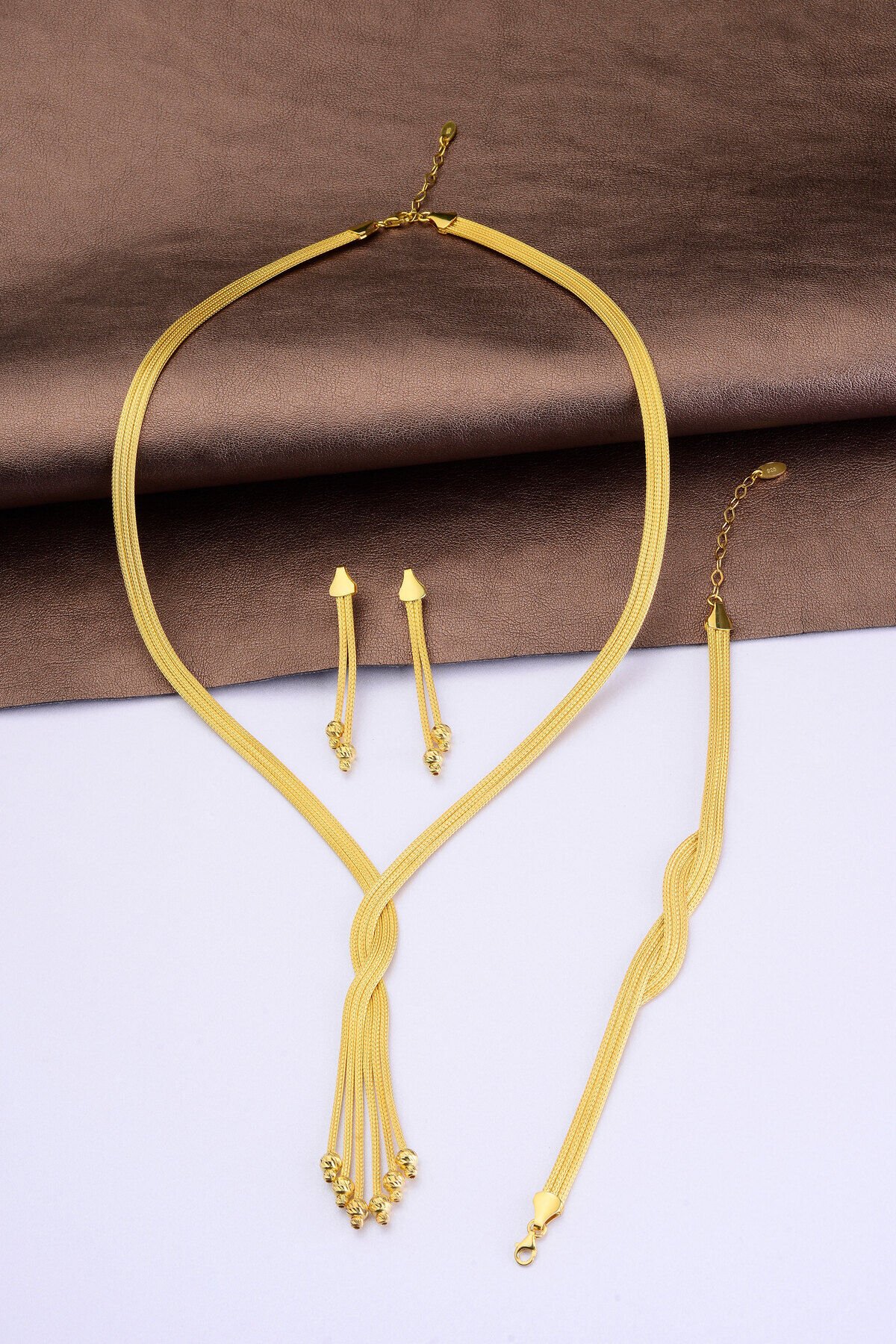 925 Ayar Gümüş 3 Sıra Trabzon Hasırı Dorikalı Örgü Set