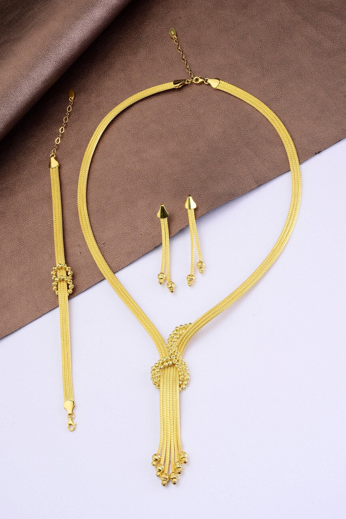 925 Ayar Gümüş 3 Sıra Trabzon Hasırı Dorika İşlemeli Set