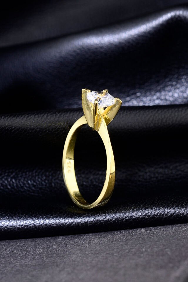 ALTIN KAPLAMA 925 AYAR TEKTAŞ YÜZÜK