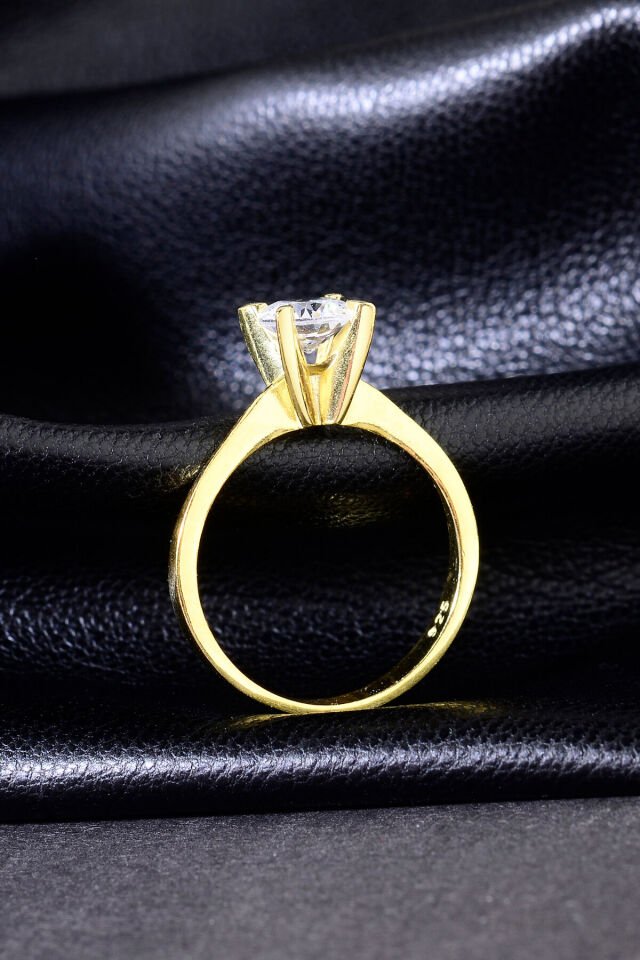 ALTIN KAPLAMA 925 AYAR TEKTAŞ YÜZÜK