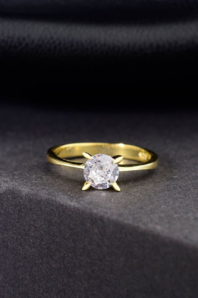 ALTIN KAPLAMA 925 AYAR TEKTAŞ YÜZÜK