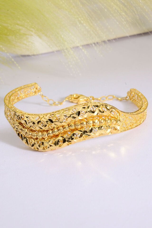 22 Ayar Altın Kaplama 925 Ayar Gümüş Dorika İşlemeli Elişi Tül Bilezik