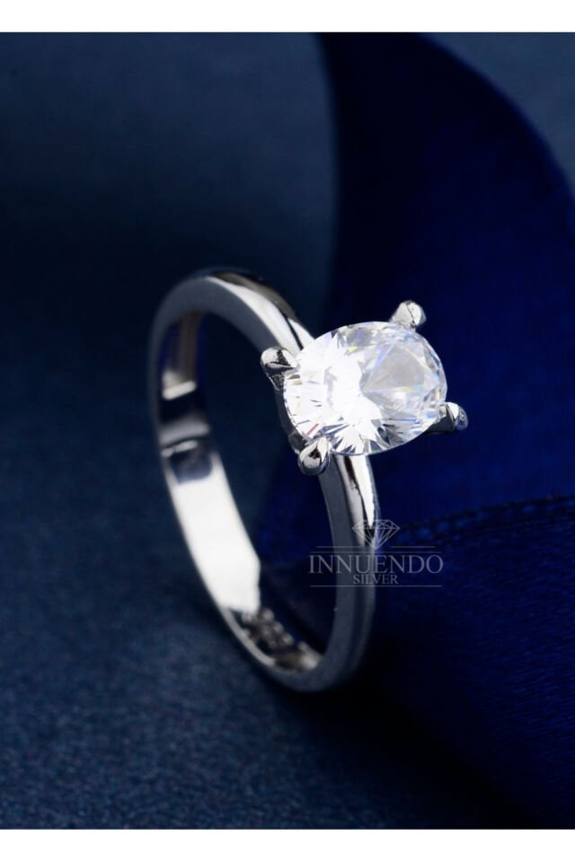 925 Ayar Gümüş 3 Karat Oval Tektaş Yüzük