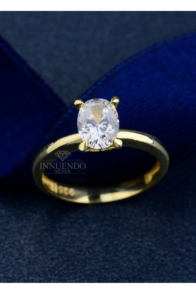 925 Ayar Gümüş 3 Karat Oval Tektaş Yüzük