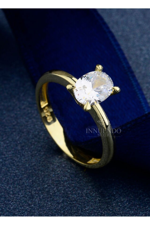 925 Ayar Gümüş 3 Karat Oval Tektaş Yüzük