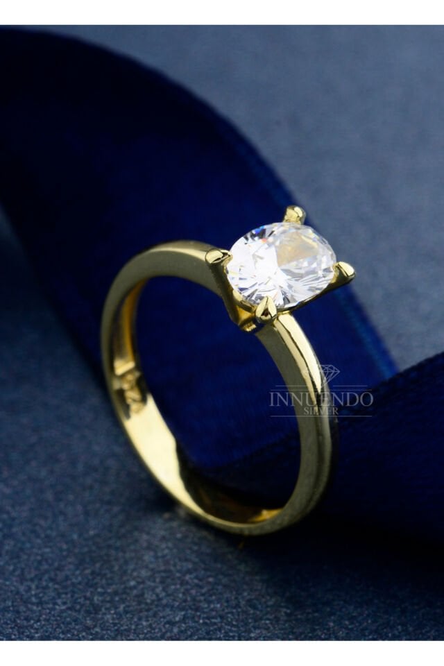 925 Ayar Gümüş 3 Karat Oval Tektaş Yüzük