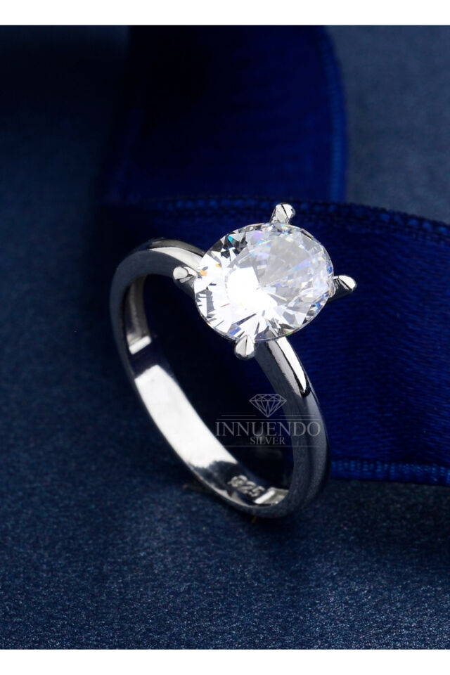 925 Ayar Gümüş 10x8 mm 4 Karat Oval Tektaş