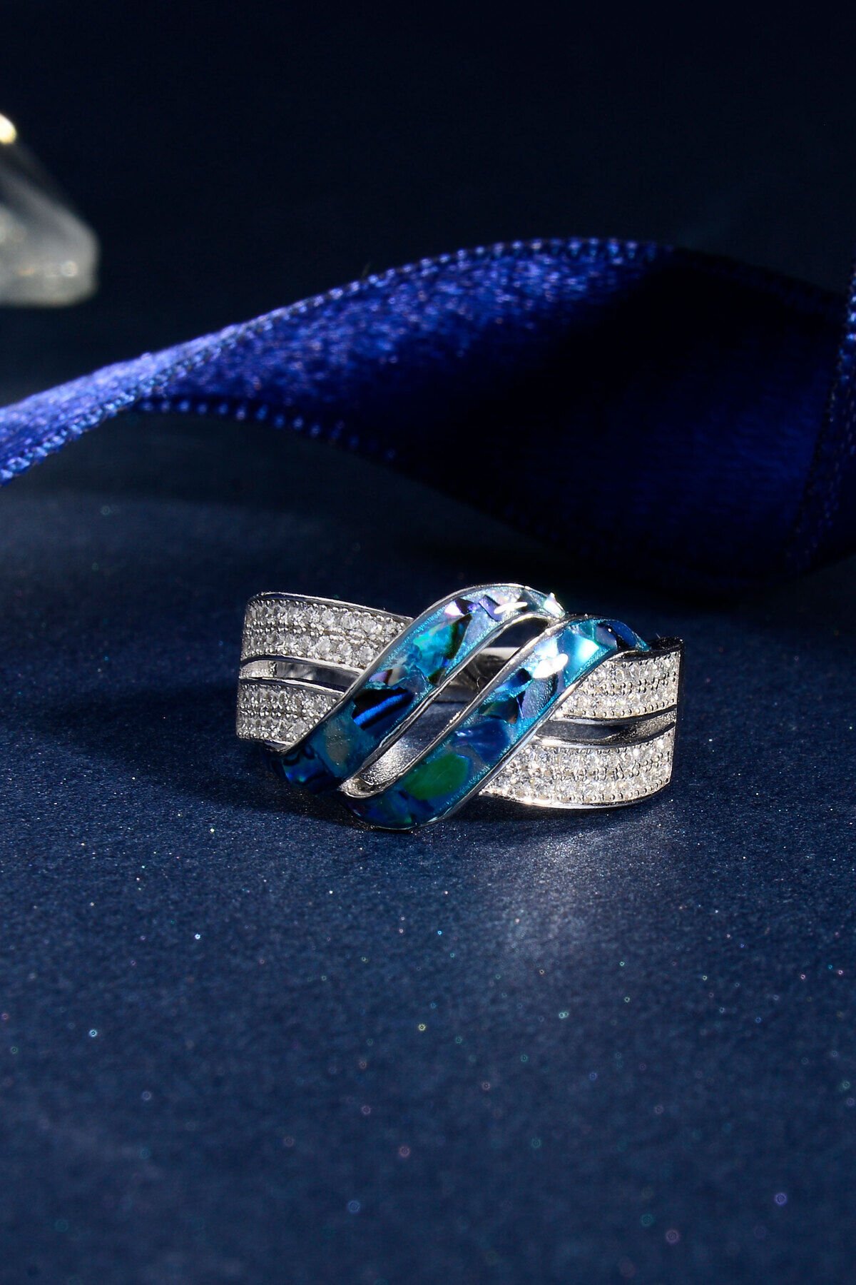 925 AYAR GÜMÜŞ OPAL TAŞLI MAVİ YÜZÜK