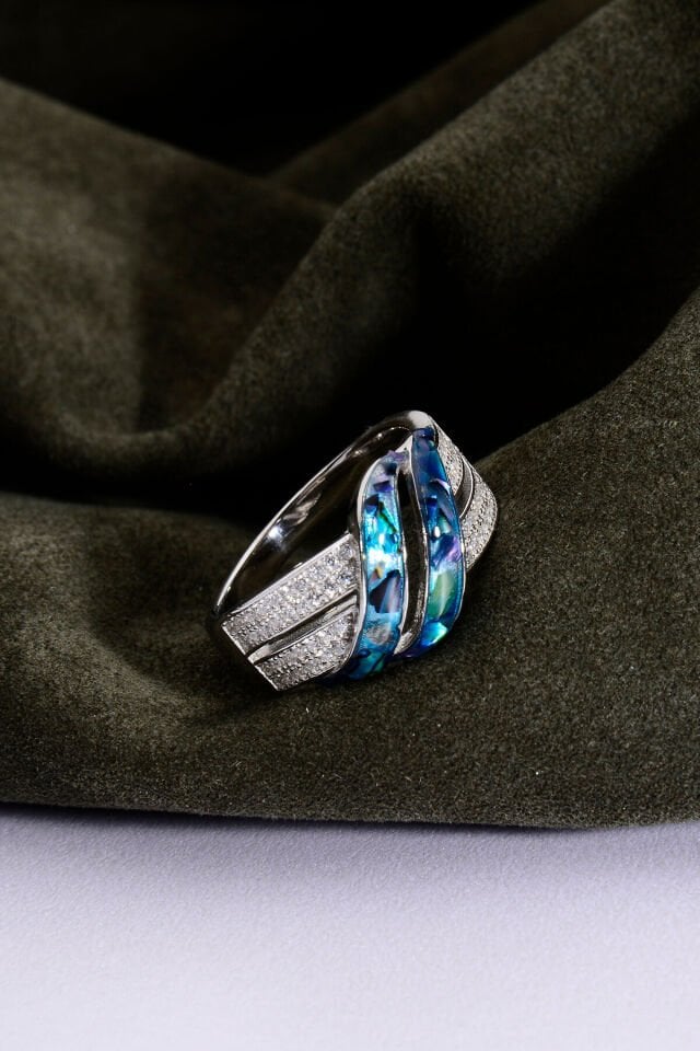 925 AYAR GÜMÜŞ OPAL TAŞLI MAVİ YÜZÜK