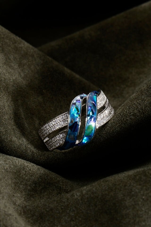 925 AYAR GÜMÜŞ OPAL TAŞLI MAVİ YÜZÜK