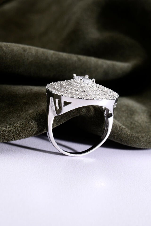 925 AYAR GÜMÜŞ TAŞLI BÜYÜK OVAL ŞIK YÜZÜK