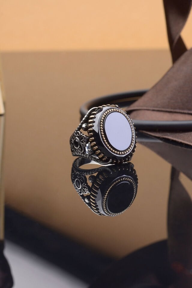 SİYAH TAŞLI OVAL ZİRKON 925 AYAR GÜMÜŞ ERKEK YÜZÜK