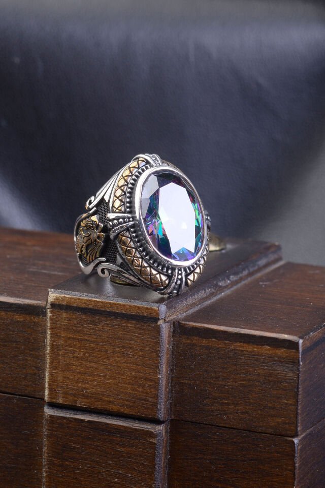 MİSTİK TOPAZ SELÇUKLU KARTALI 925 AYAR GÜMÜŞ ERKEK YÜZÜK