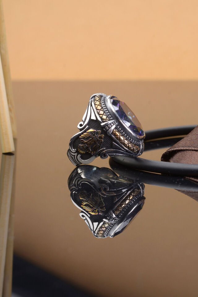 MİSTİK TOPAZ SELÇUKLU KARTALI 925 AYAR GÜMÜŞ ERKEK YÜZÜK