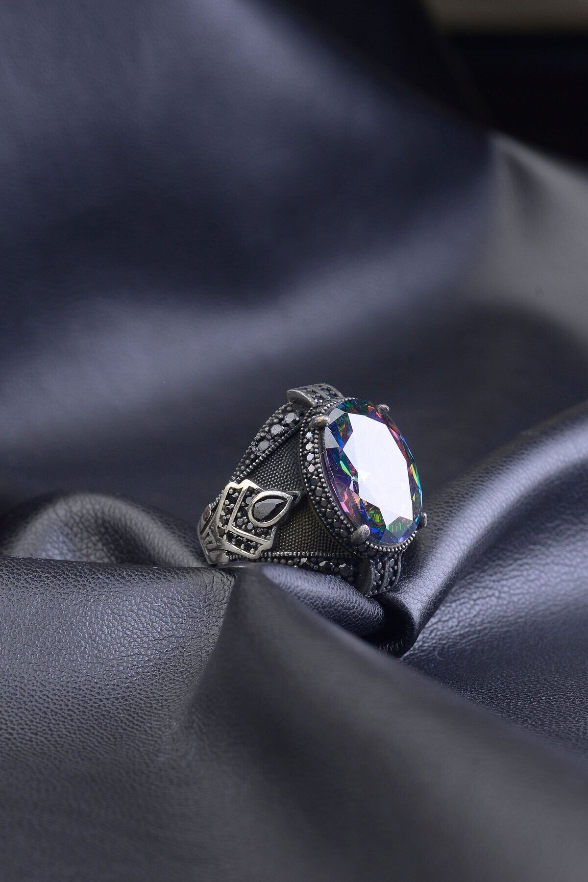 MİSTİK TOPAZ TAŞLI 925 AYAR GÜMÜŞ ERKEK YÜZÜK