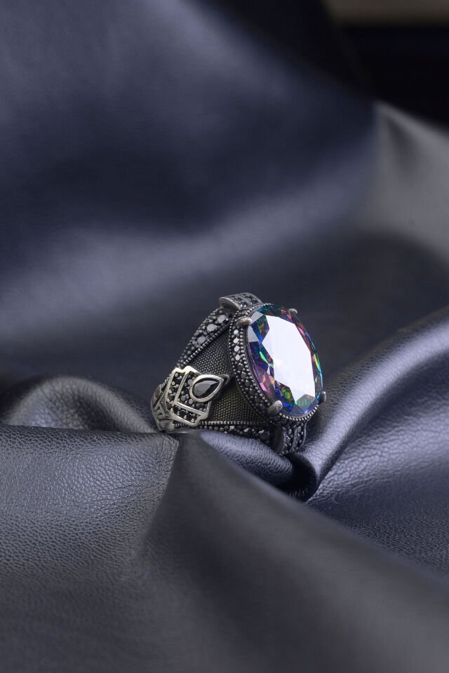 MİSTİK TOPAZ TAŞLI 925 AYAR GÜMÜŞ ERKEK YÜZÜK